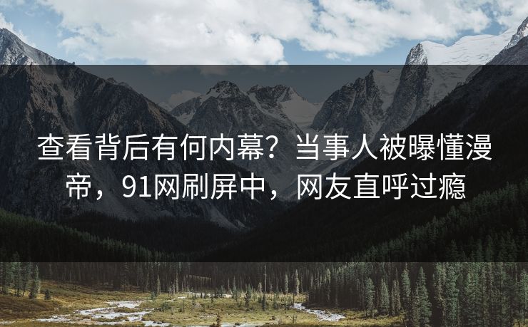 查看背后有何内幕？当事人被曝懂漫帝，91网刷屏中，网友直呼过瘾