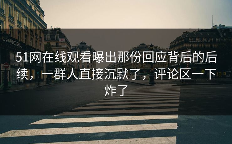 51网在线观看曝出那份回应背后的后续，一群人直接沉默了，评论区一下炸了